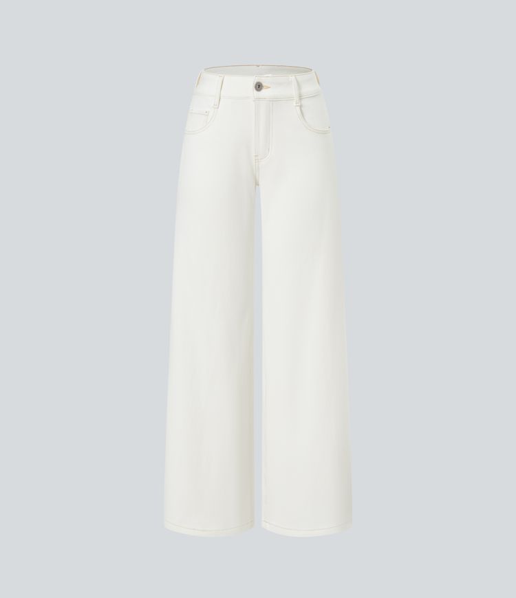 Halara Flex™ Low Rise Zipper Pockets Washed Baggy Wide Leg Casual Jeans