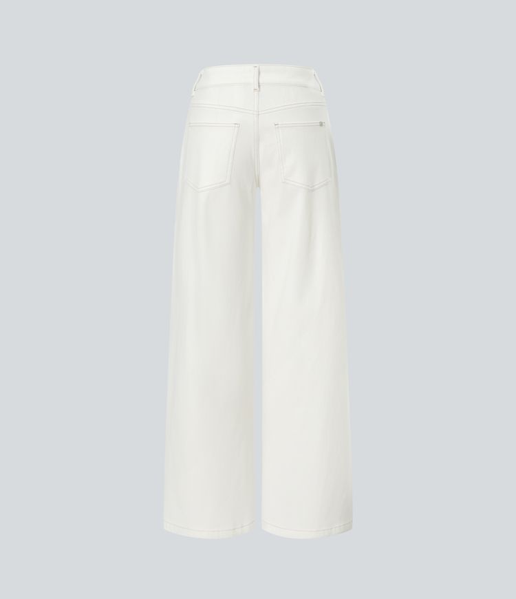 Halara Flex™ Low Rise Zipper Pockets Washed Baggy Wide Leg Casual Jeans