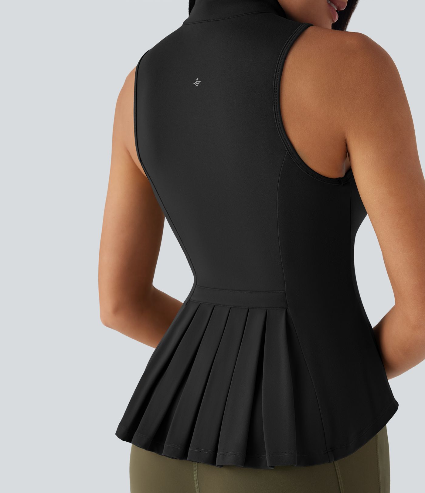 SoftlyZero™ Stand Collar Sleeveless Zipper Pleated Tank Top with Pockets-UPF50+
