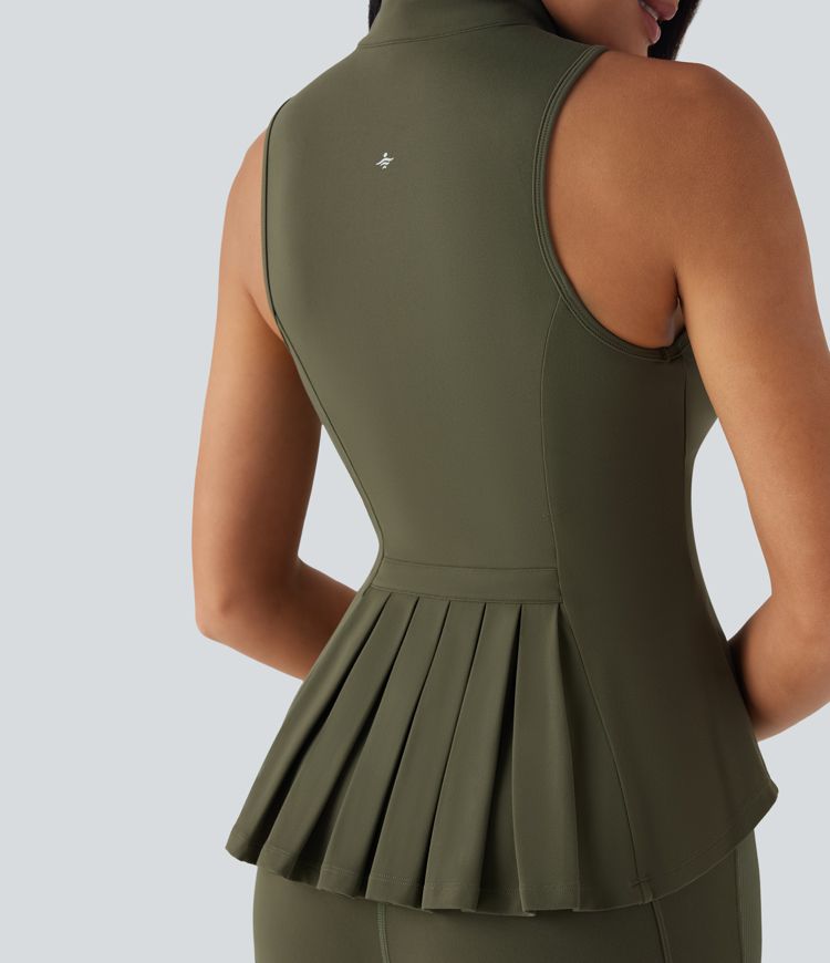 Top de equitación Softlyzero™ UPF50+ sin mangas con cuello alto, cremallera y plisado con bolsillos laterales