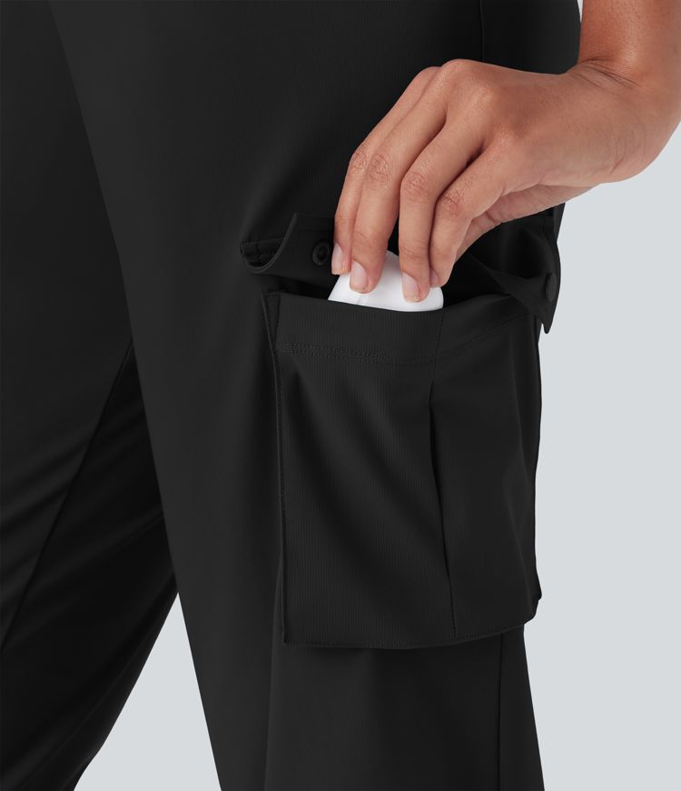 High Waisted Drawstring Quick Dry Dance Cropped Capri Cargo Joggers with Pockets