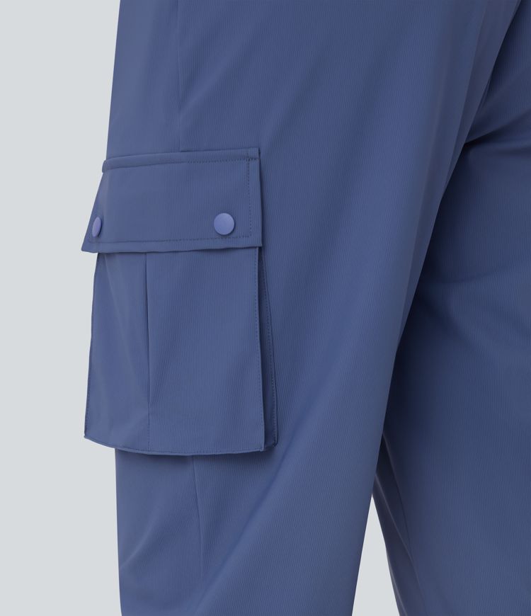 High Waisted Drawstring Quick Dry Dance Pedal Pusher Cargo Joggers with Pockets