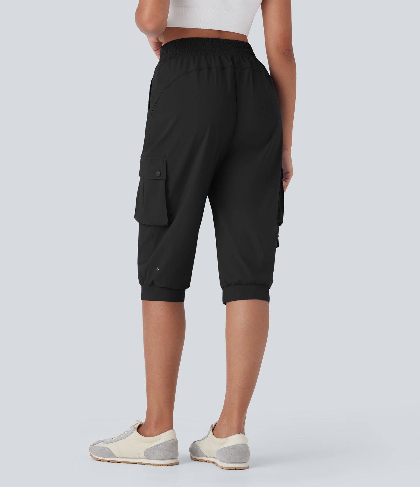 High Waisted Drawstring Quick Dry Dance Cropped Capri Cargo Joggers with Pockets