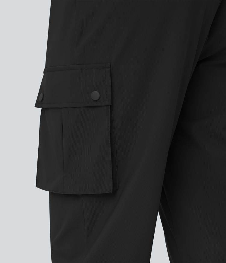 High Waisted Drawstring Quick Dry Dance Cropped Capri Cargo Joggers with Pockets