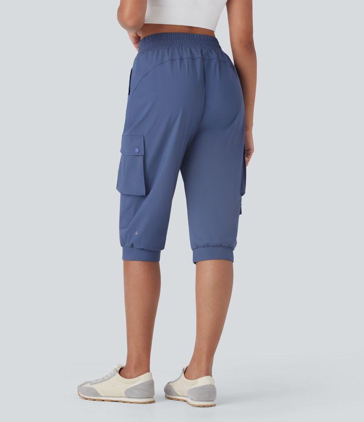 High Waisted Drawstring Quick Dry Dance Pedal Pusher Cargo Joggers with Pockets