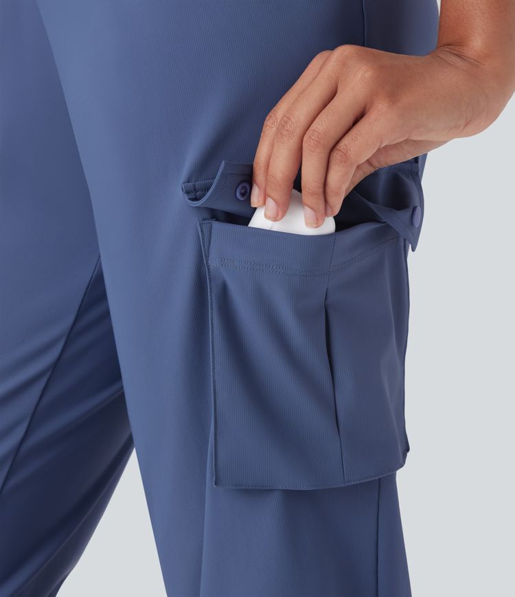 High Waisted Drawstring Quick Dry Dance Pedal Pusher Cargo Joggers with Pockets