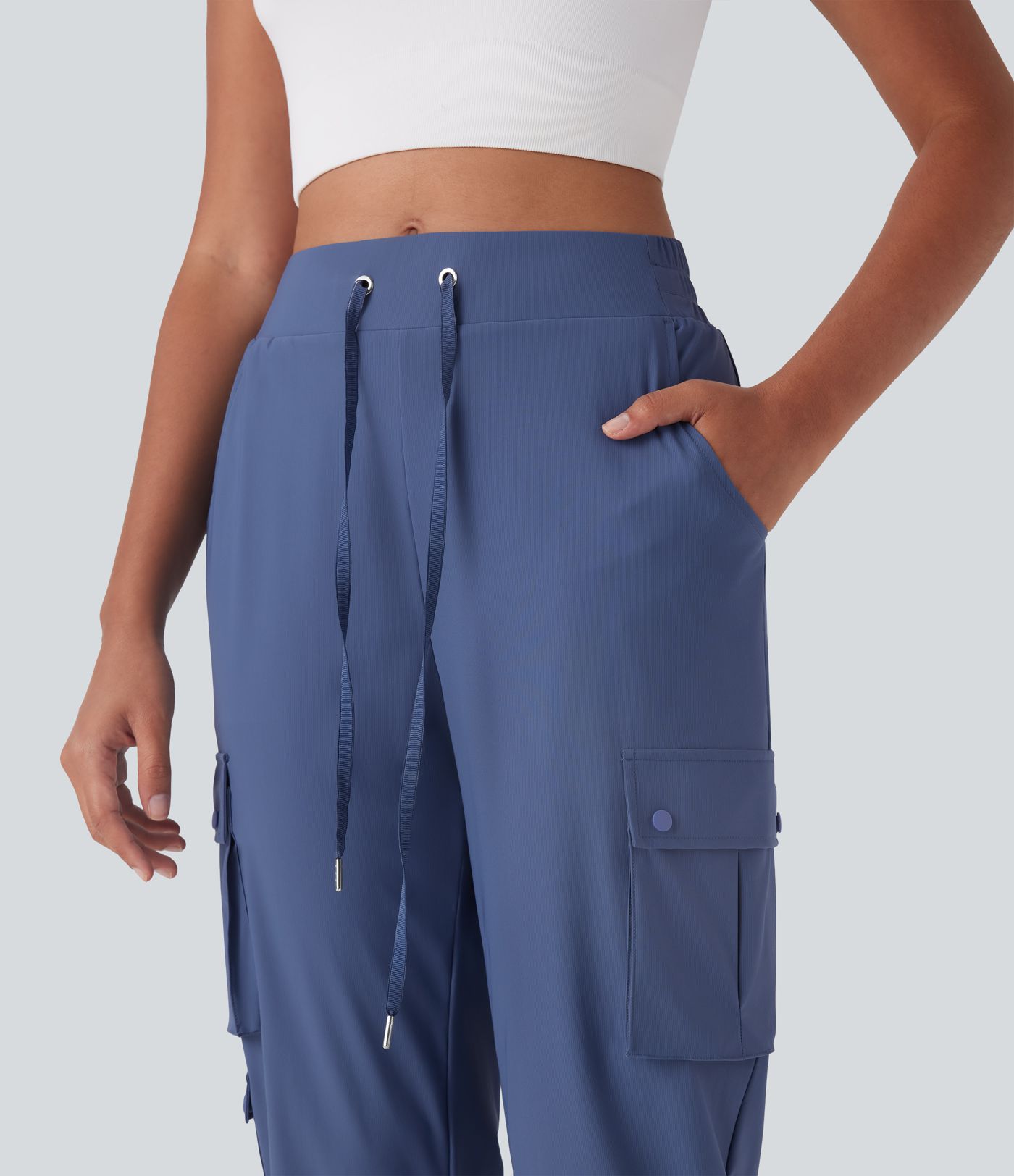 High Waisted Drawstring Quick Dry Dance Pedal Pusher Cargo Joggers with Pockets