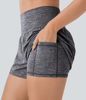 Pantalones Cortos de Yoga de Cintura Súper Alta con Bolsillo y Bolsillo 2 en 1 de 3"