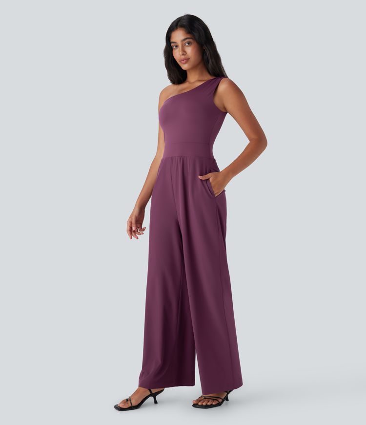 Breezeful™ One Shoulder Backless Quick Dry Party Jumpsuit with Side Pockets
