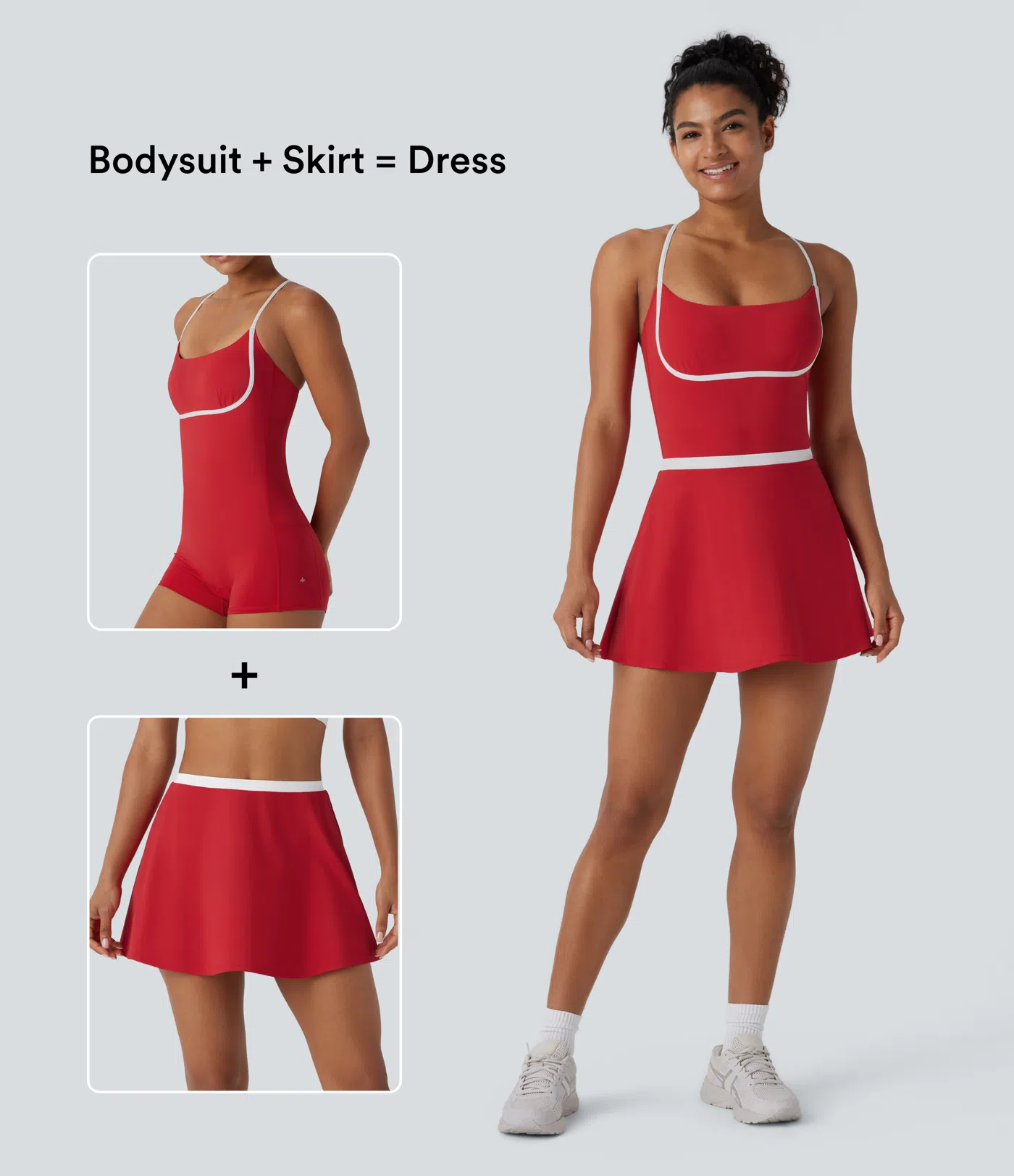 SoftlyZero™ Airy Color Block Pocket 2 Piece Set Cool Touch Yoga Bodysuit & Skirt