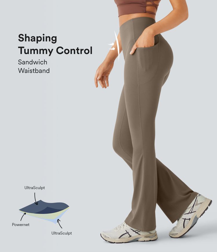 SoCinched High Waisted Tummy Control Side Pocket Shaping Yoga UltraSculpt Bootcut Leggings