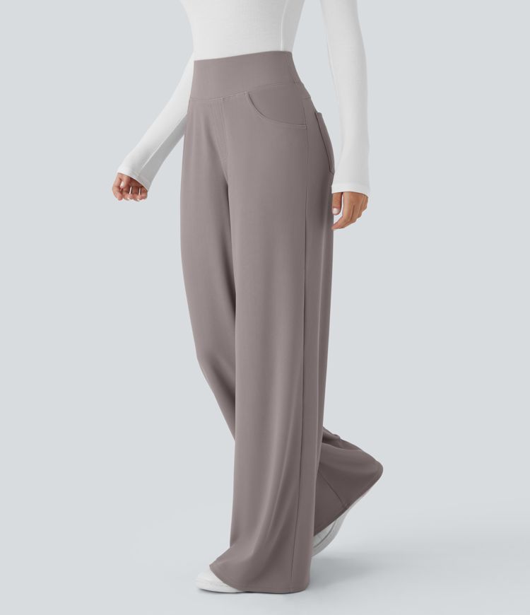 Halara Flex™ High Waisted Tummy Control Pockets Wide Leg Micro Waffle Work Pants