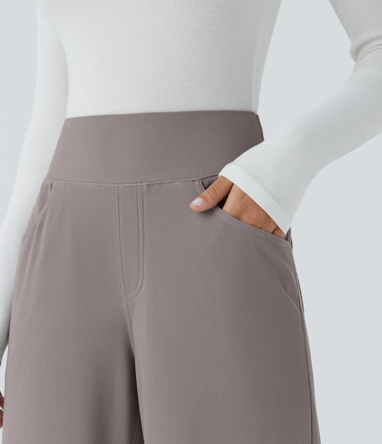 Halara Flex™ High Waisted Tummy Control Pockets Wide Leg Micro Waffle Work Pants