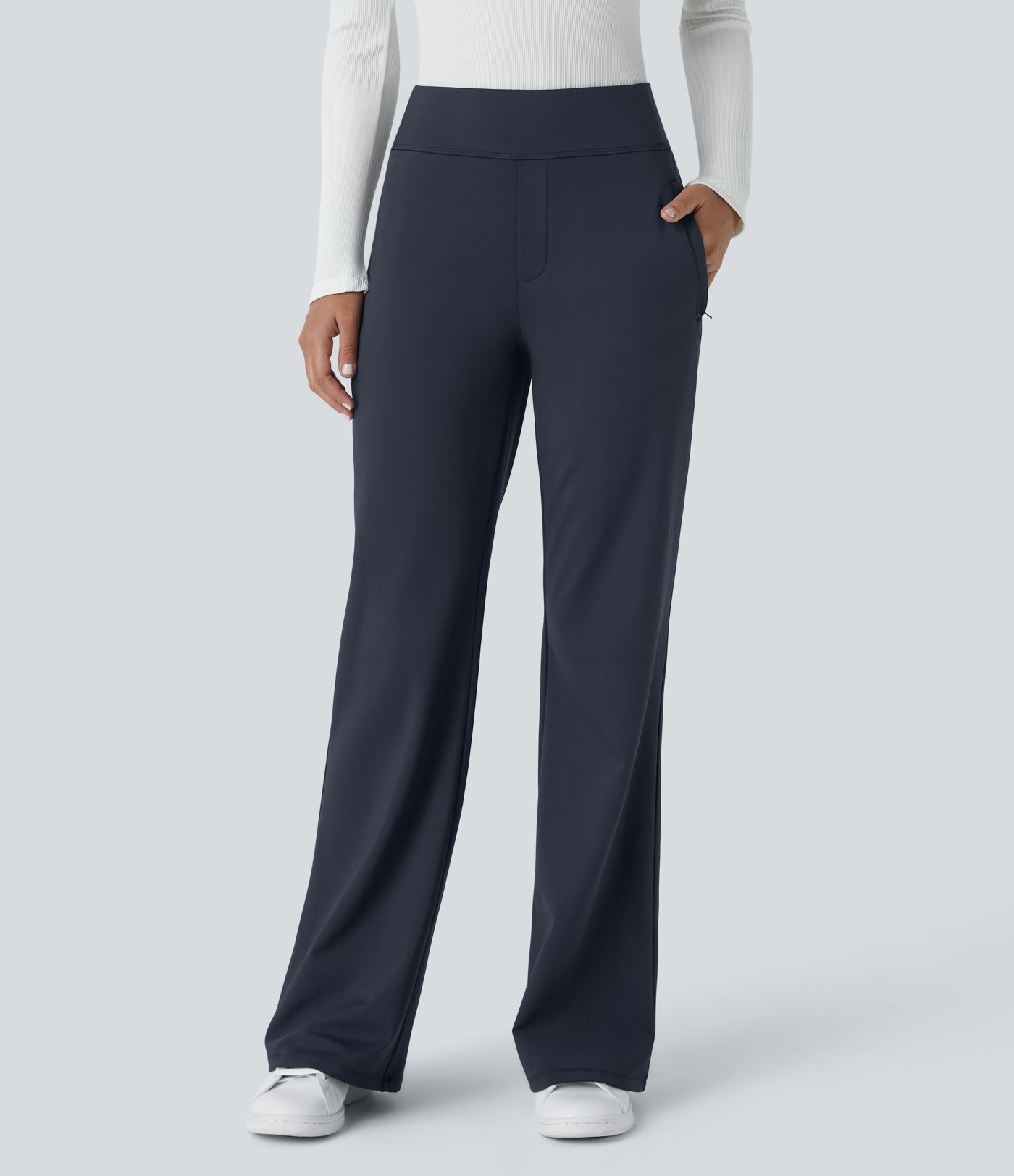 Pantalon tailleur évasé taille moyenne Halara Flex™ DayStretch avec zip latéral et poches