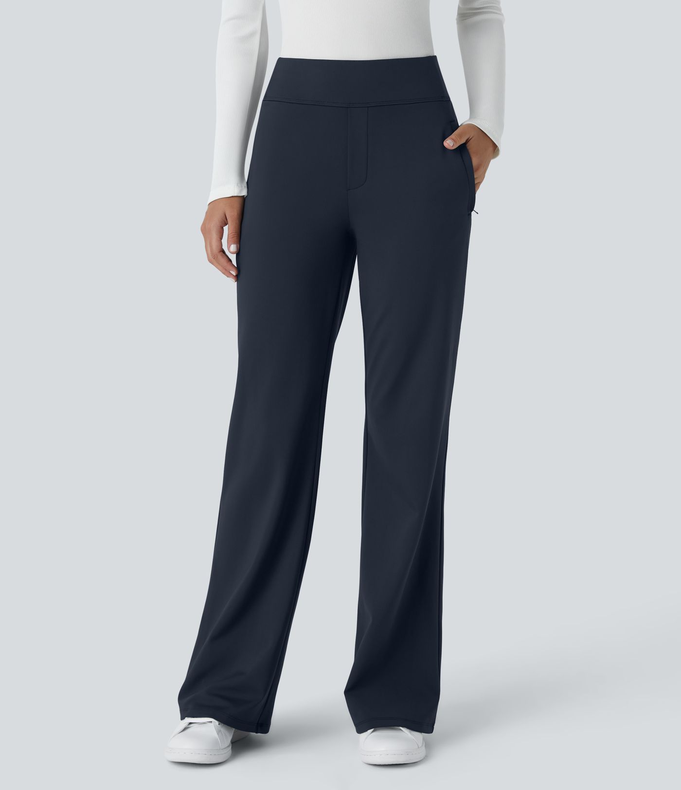 Pantalon tailleur évasé taille moyenne Halara Flex™ DayStretch avec zip latéral et poches