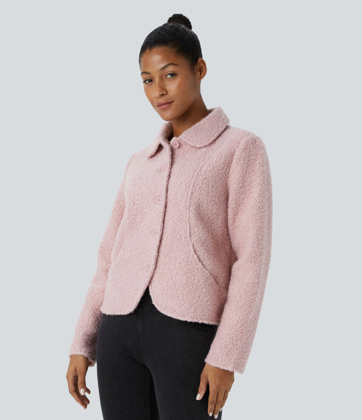 Collared Long Sleeve Side Pocket Button Front Relaxed Casual Teddy Jacket