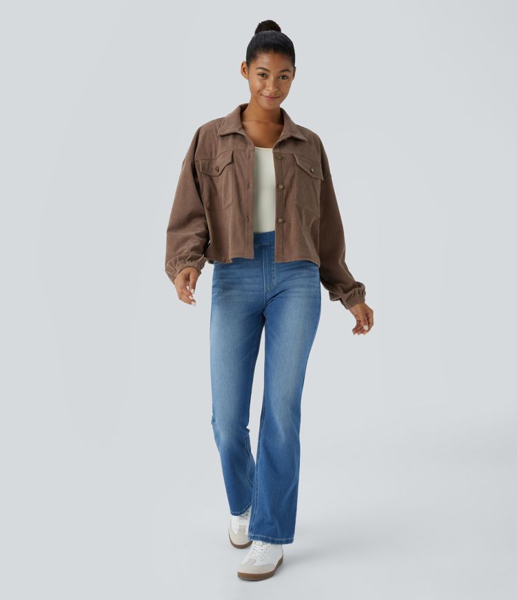 Collared Button Long Sleeve Chest Pocket Casual Corduroy Jacket