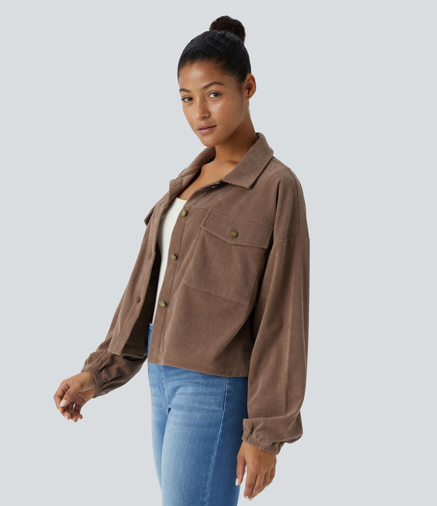 Long Sleeve Pocket Casual Corduroy Jacket