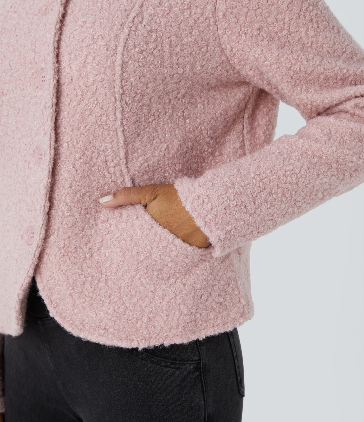 Collared Long Sleeve Side Pocket Button Front Relaxed Casual Teddy Jacket