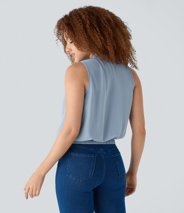 V Neck Wrapped Tie Front Casual Tank Top