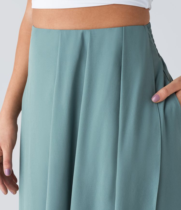 Breezeful™ High Waist Pleated Side Pocket Slit Flowy Quick Dry Maxi Resort Skirt