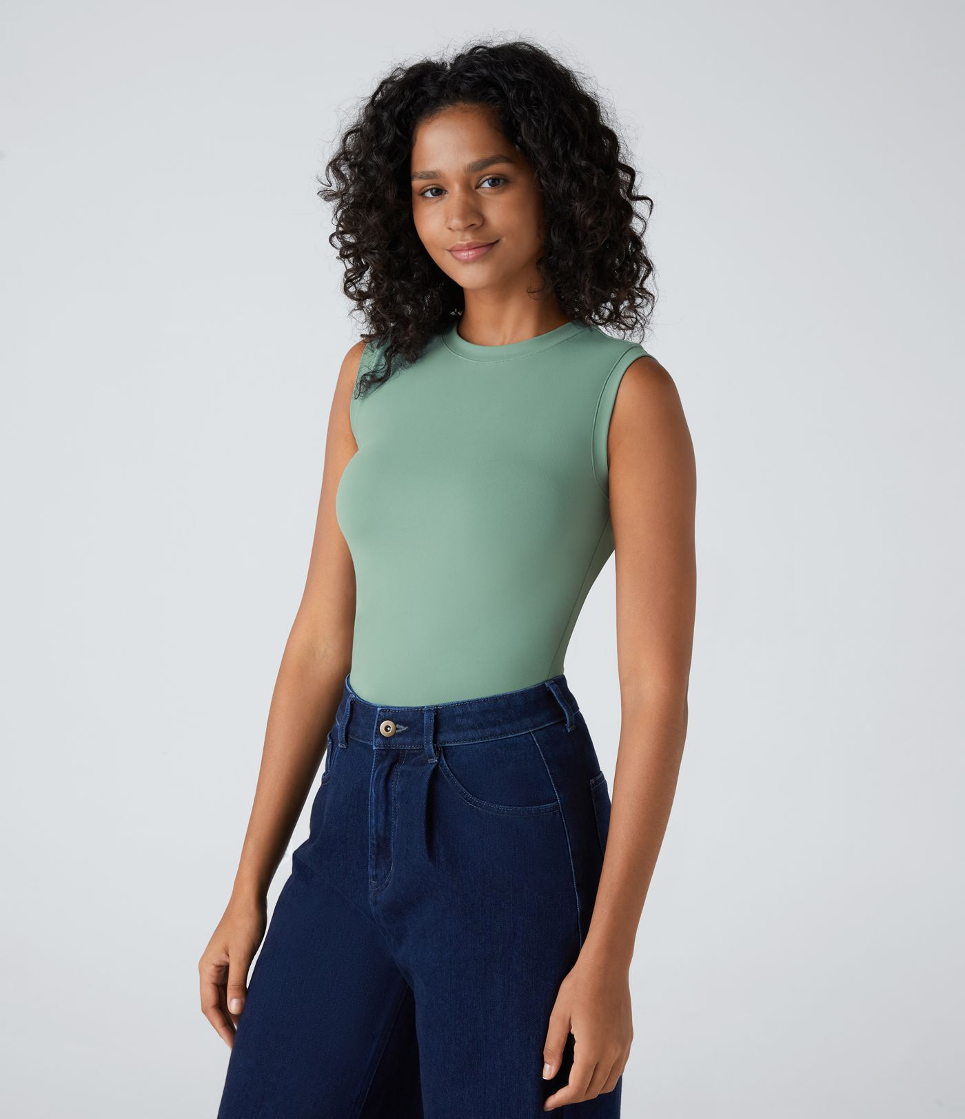 Round Neck Plain Skinny Casual Tank Top