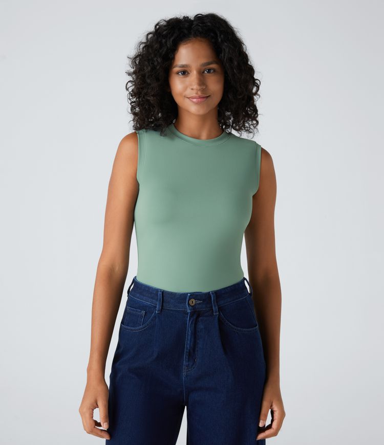 Round Neck Plain Skinny Casual Tank Top