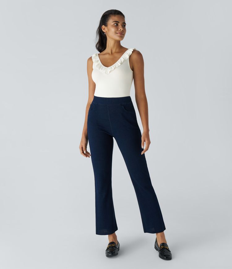 V-neck frill trim slim work tank top