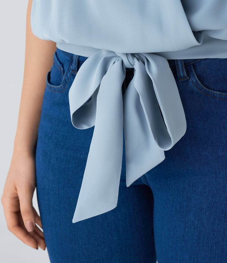 V Neck Wrapped Tie Front Casual Tank Top