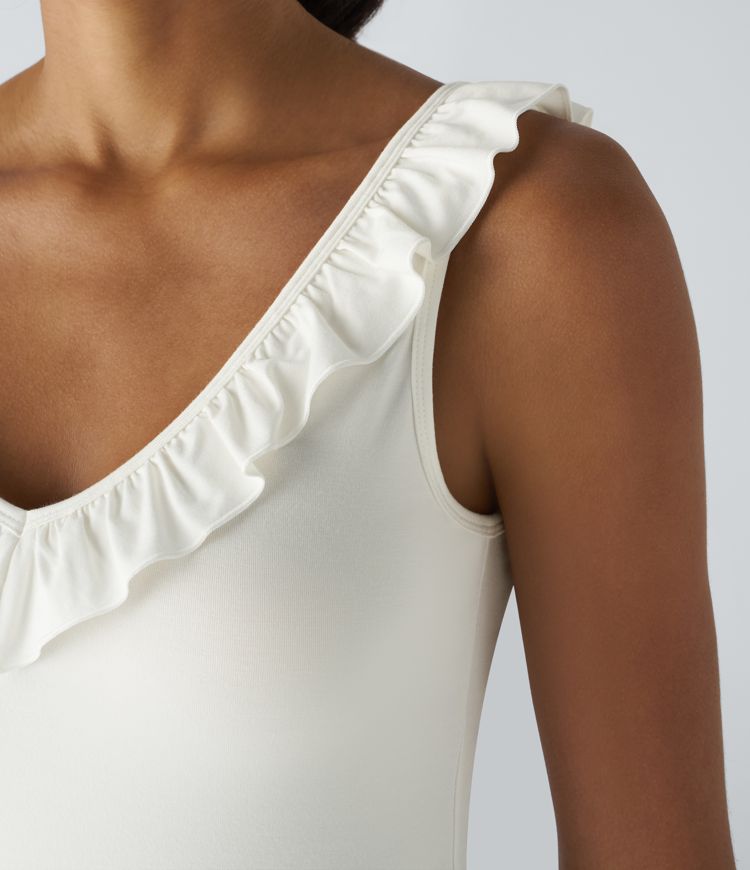 V-neck frill trim slim work tank top