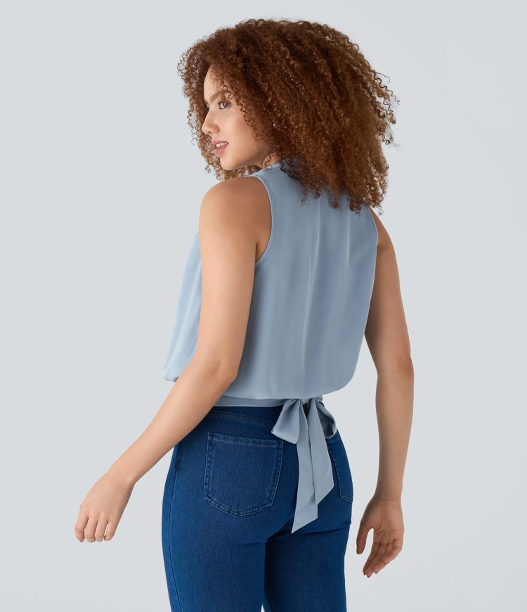 V Neck Wrapped Tie Front Casual Tank Top