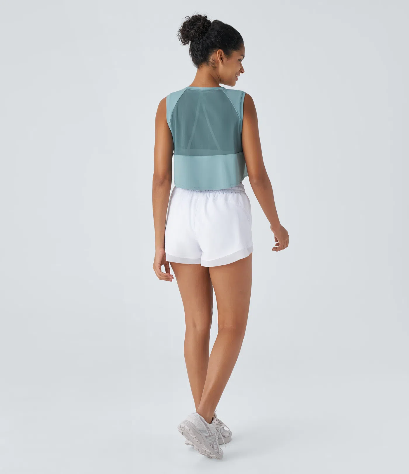 Contrast Mesh Asymmetric Hem Cropped Running Tank Top