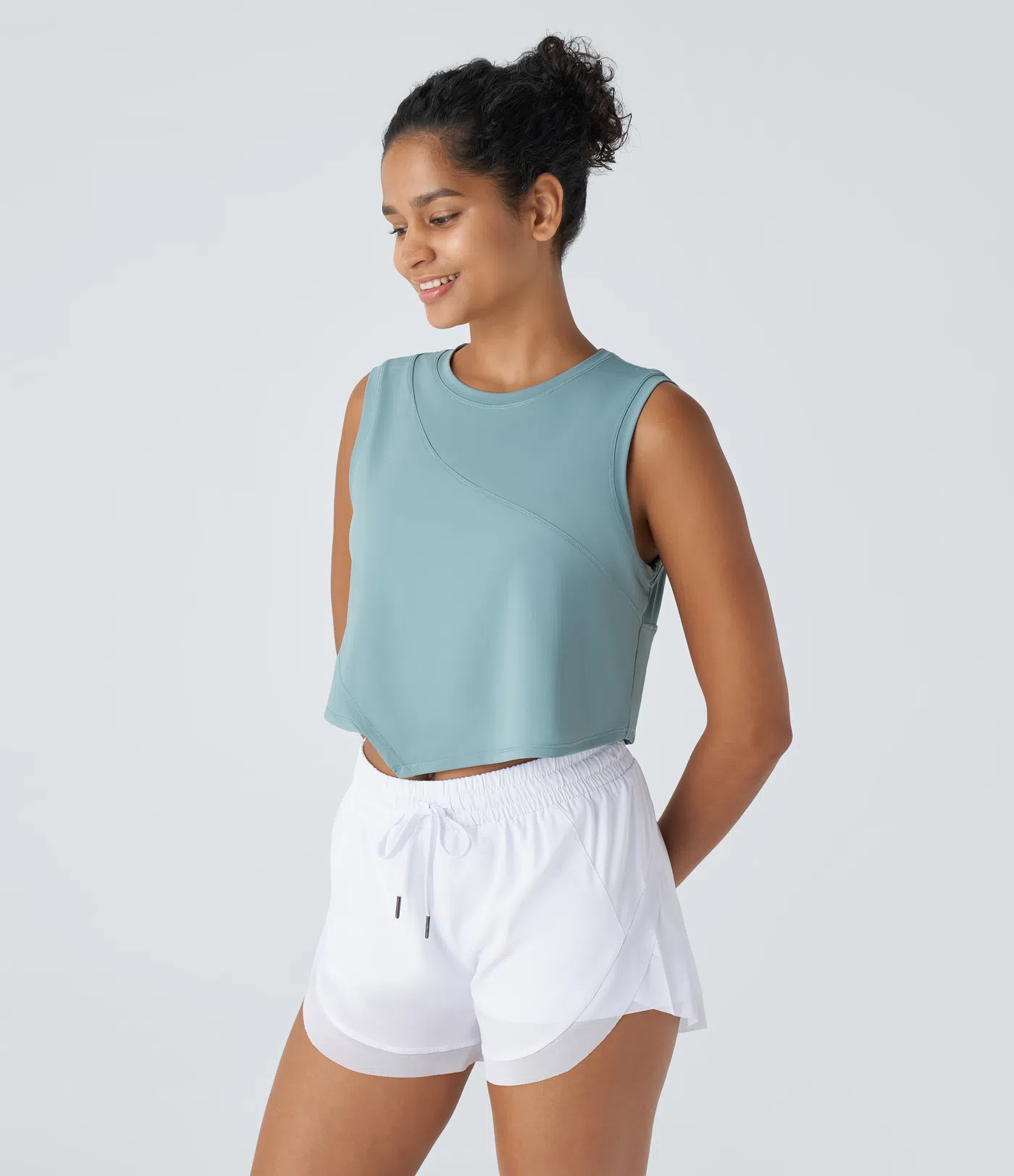 Contrast Mesh Asymmetric Hem Cropped Running Tank Top