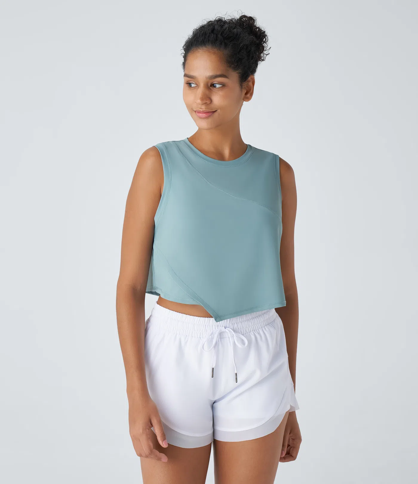 Contrast Mesh Asymmetric Hem Cropped Running Tank Top