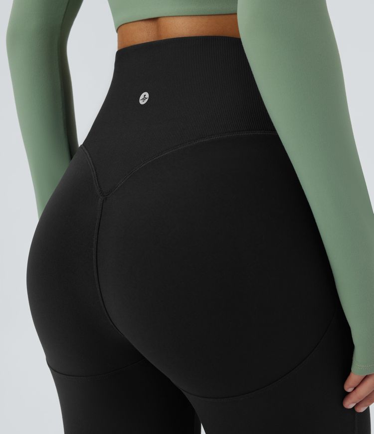 SoCinched Ribbed Yoga Leggings with High Waist, Tummy Control, and Bootcut