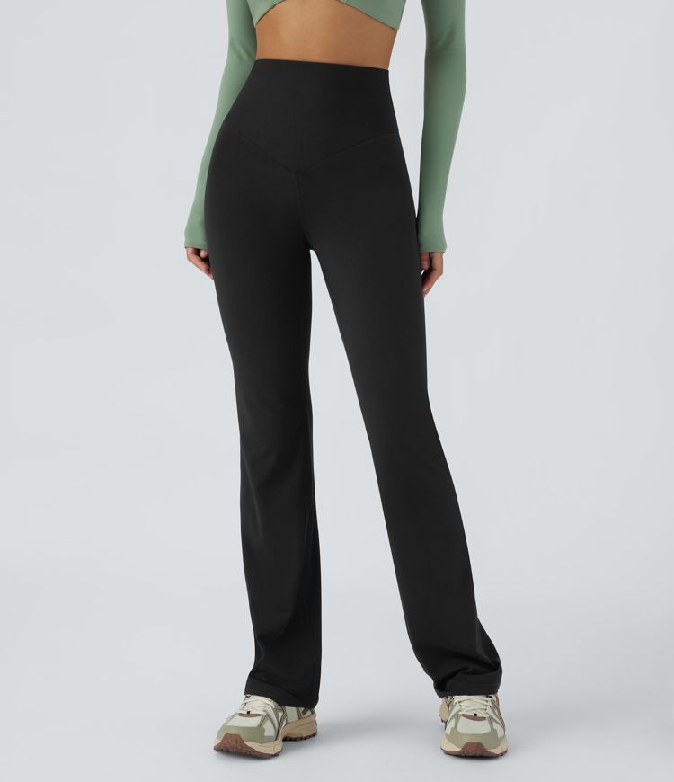 SoCinched Ribbed Yoga Leggings with High Waist, Tummy Control, and Bootcut