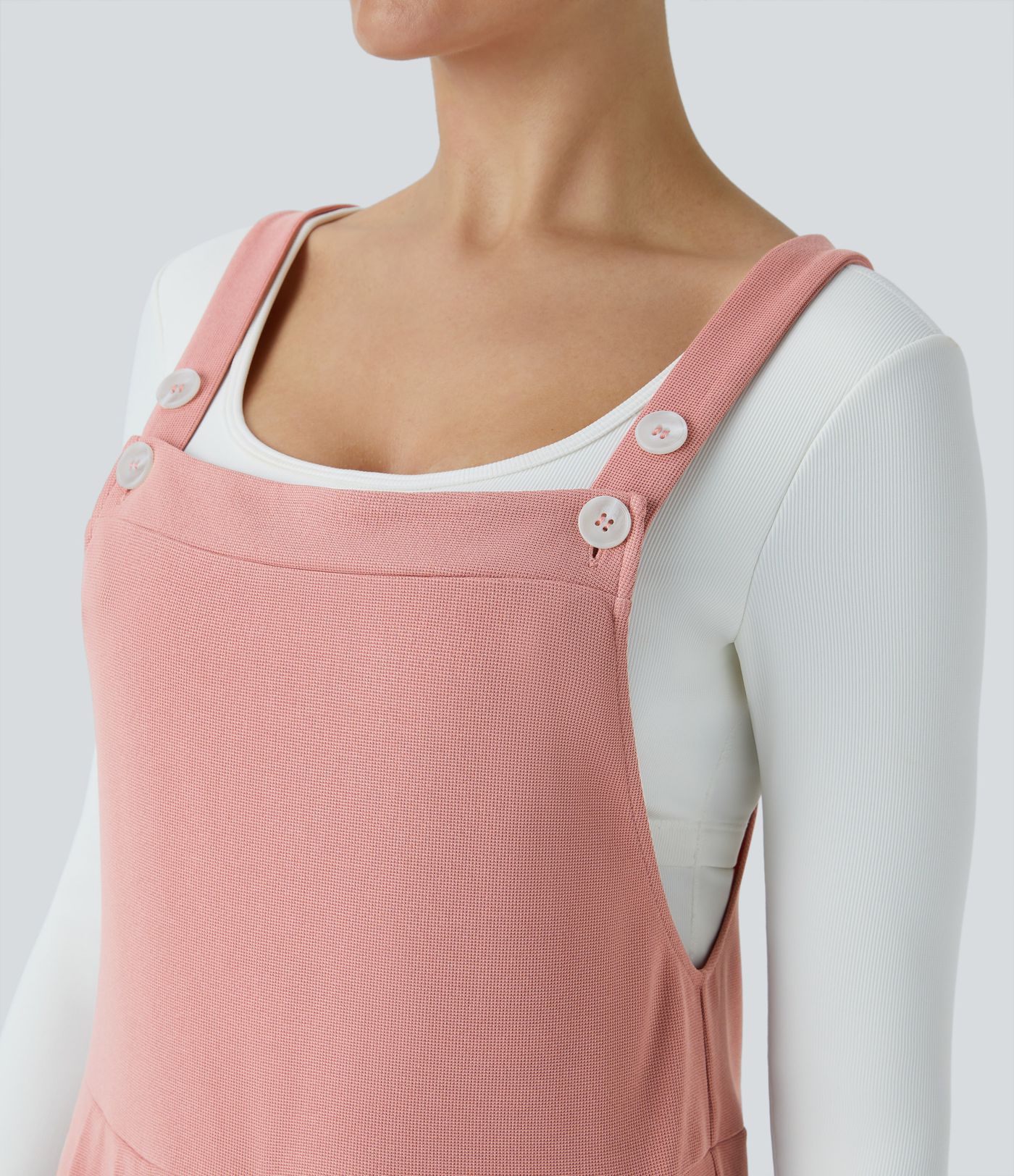 調節可能なストラップ プリーツ入り サイドポケット カーブヘム ワッフル カジュアルオーバーオール