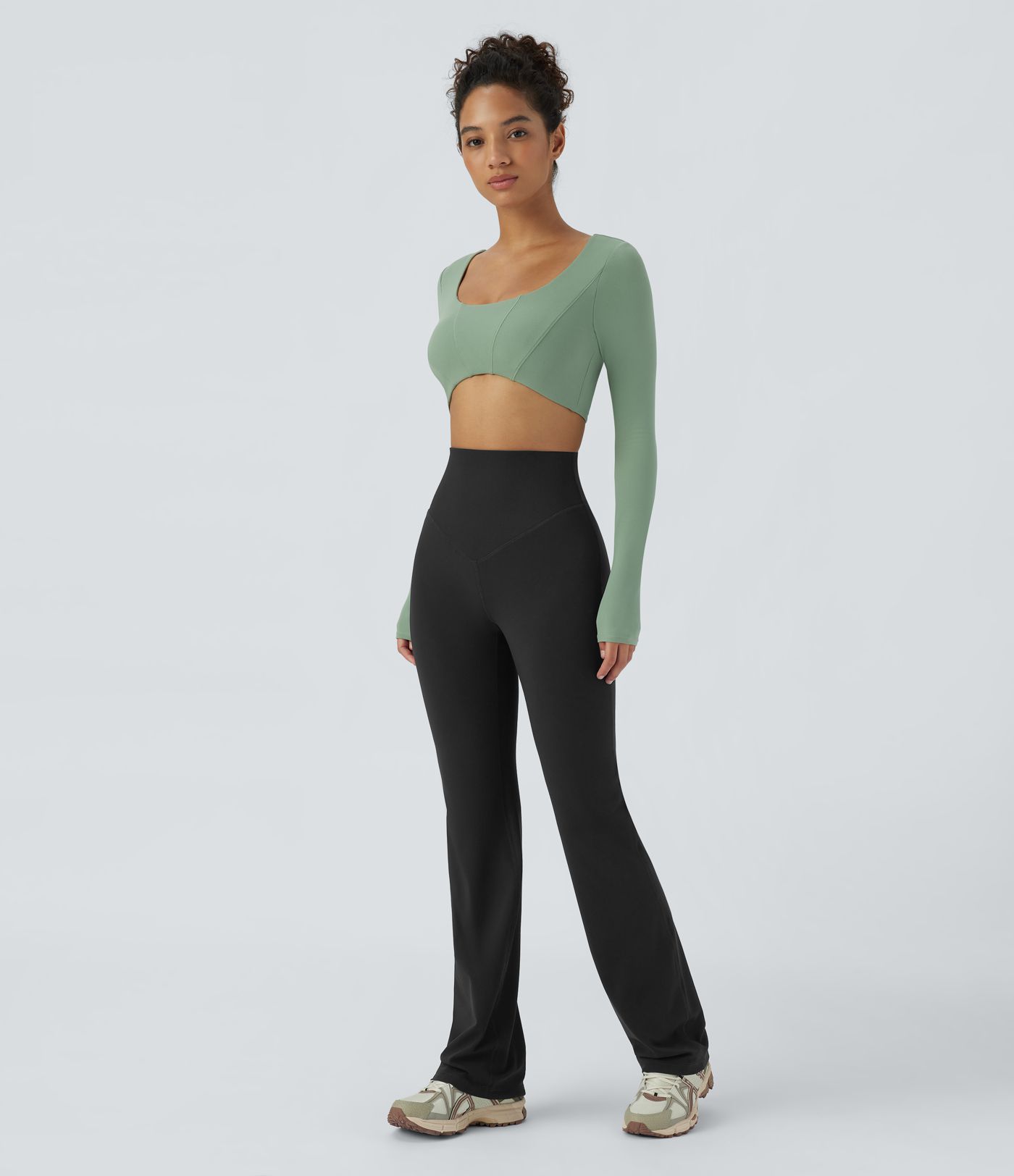 SoCinched Ribbed Yoga Leggings with High Waist, Tummy Control, and Bootcut