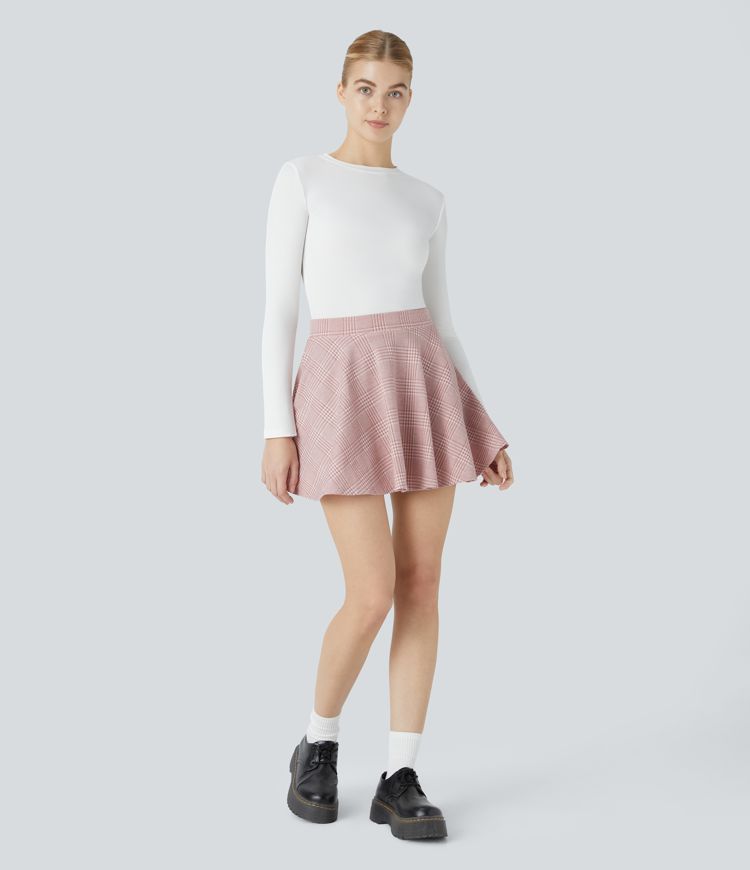 Minifalda acampanada cuadro pata gallo 2 en 1 tiro alto