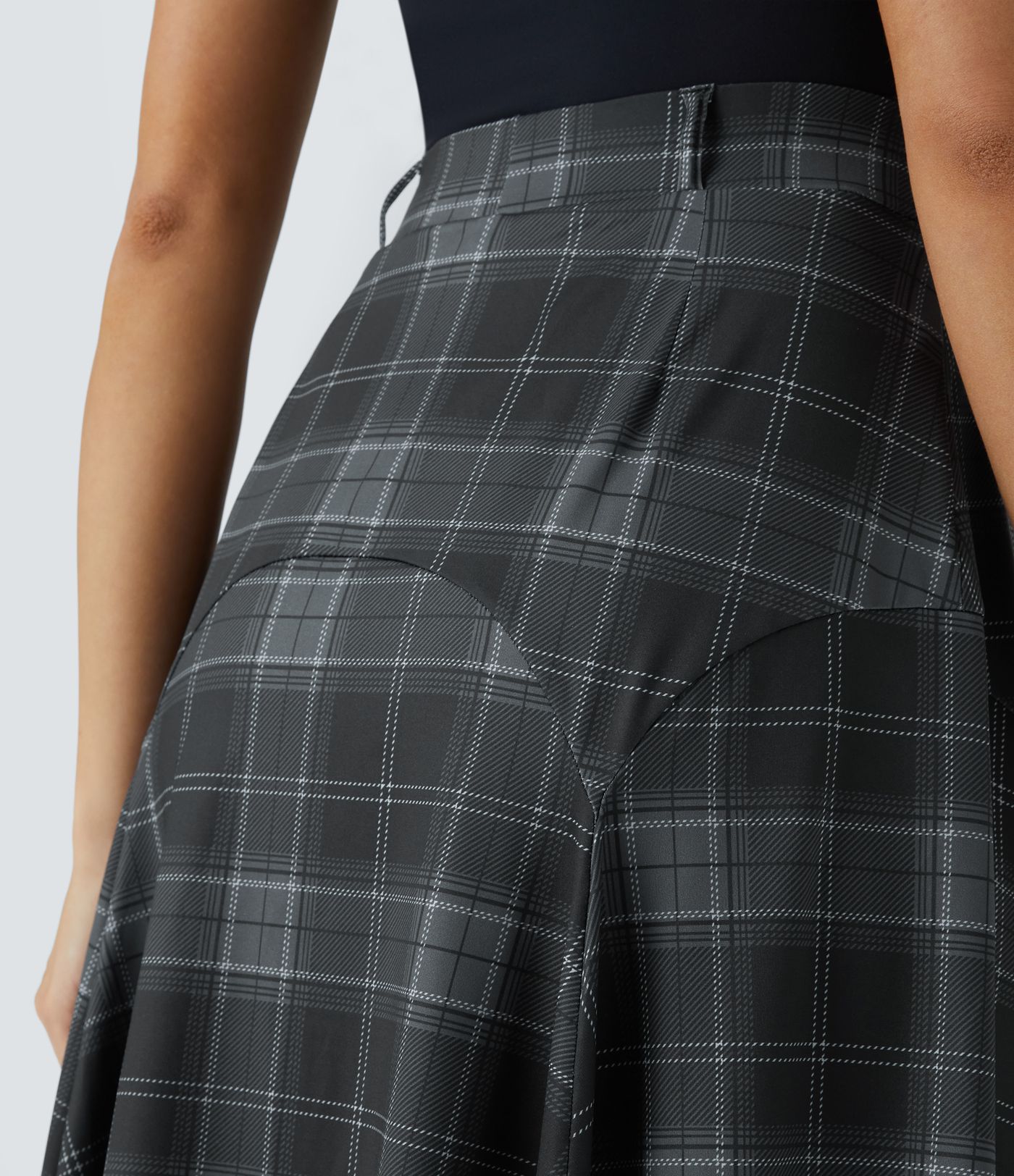 Mid High Waisted Asymmetric Hem Plaid Midi Casual Skirt