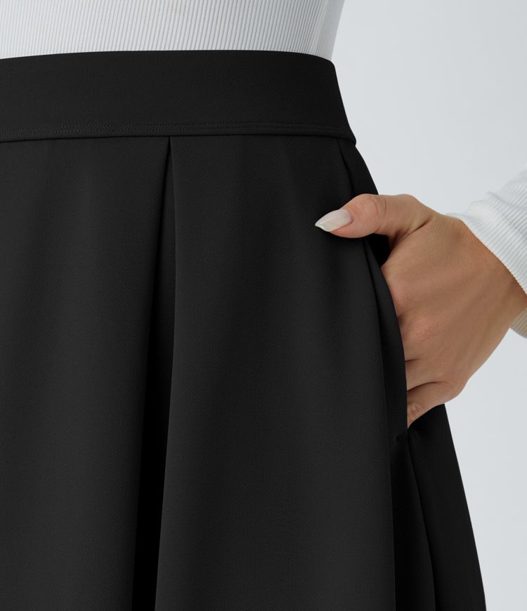 Falda oficina midi crepé plisada bolsillo lateral tiro alto