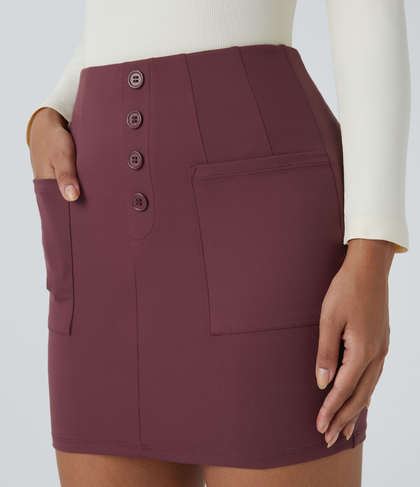 High-waist decorative button front pocket 2-in-1 mini casual skirt