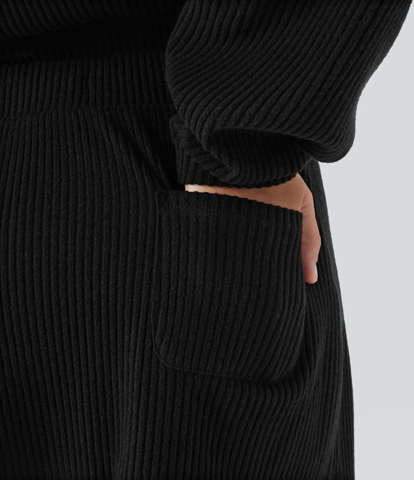 Gerippter 2-in-1-Minirock mit mittlerer Leibhöhe, Kordelzug, geteilter Gesäßtasche