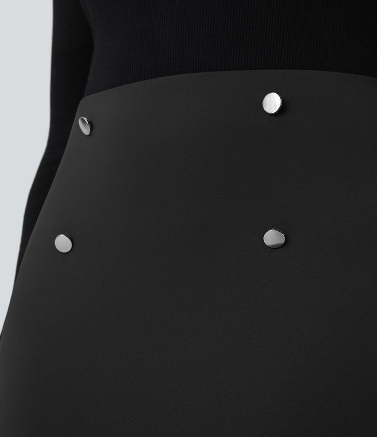 Falda sirena oficina midi dobladillo volante botón decorativo tiro alto