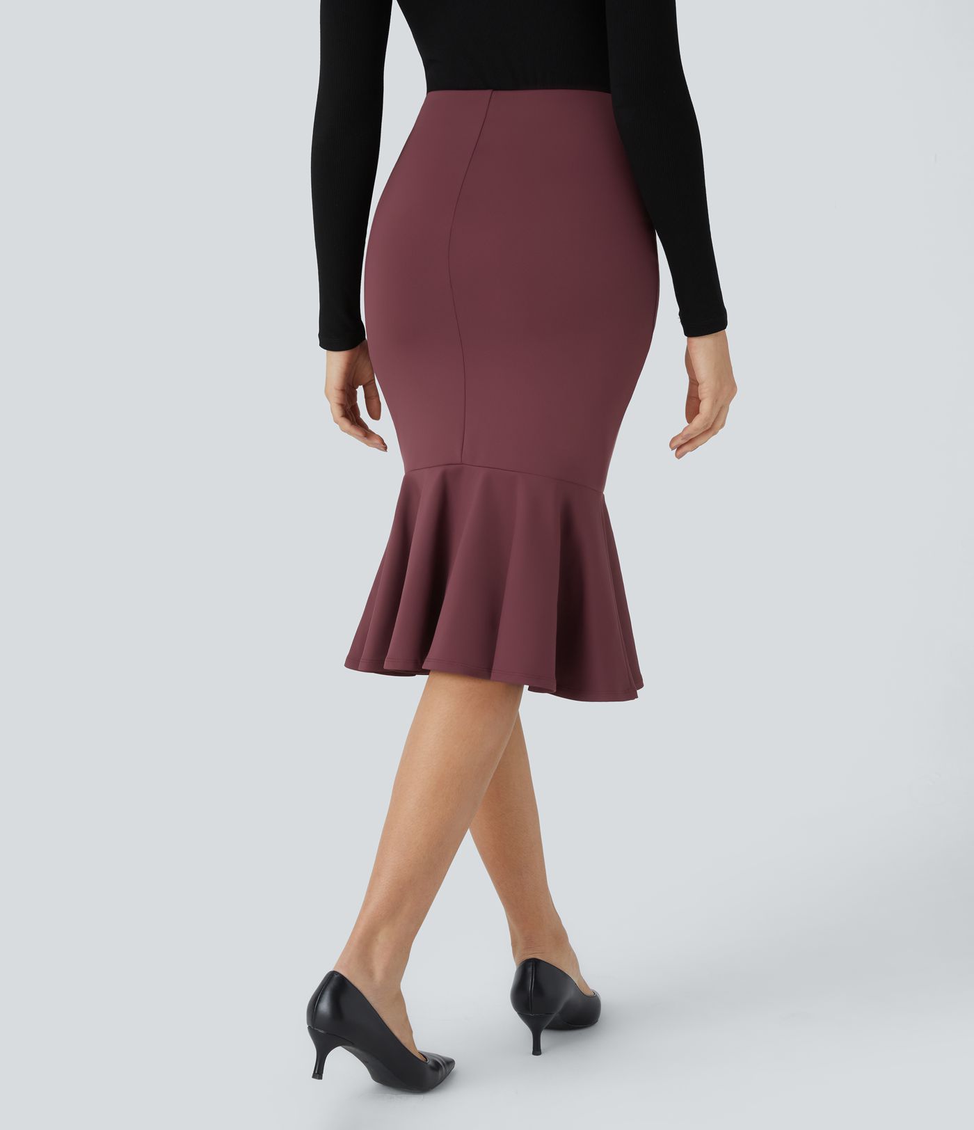 Falda sirena oficina midi dobladillo volante botón decorativo tiro alto