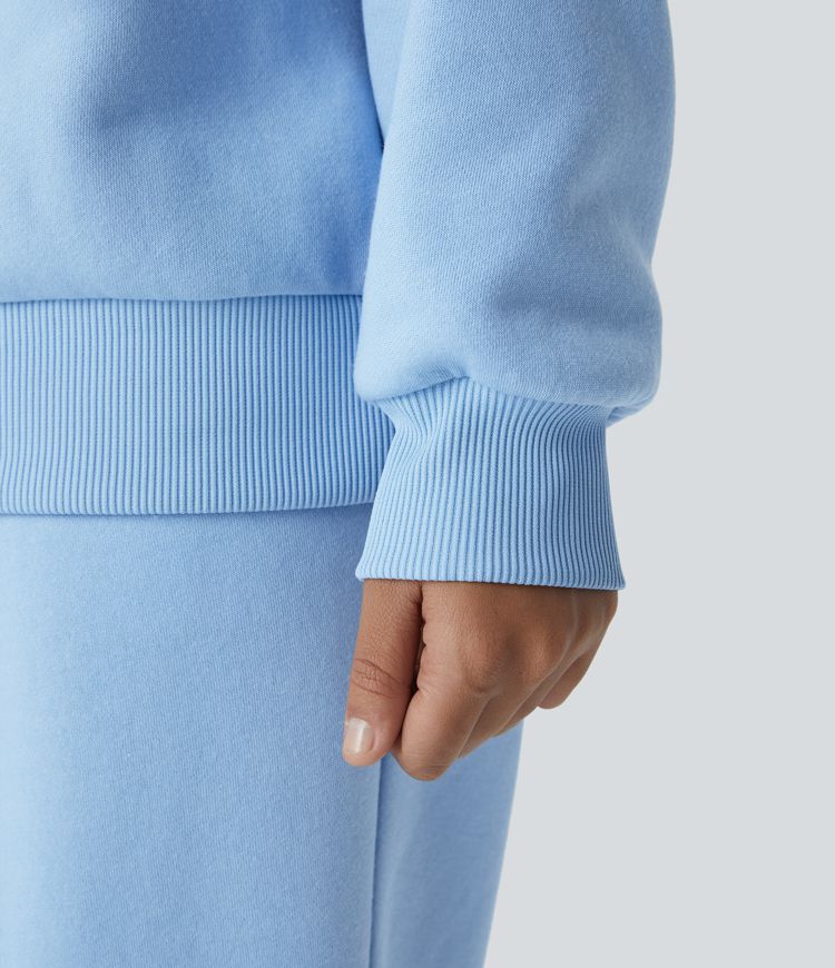 Halara Letter Embroidery Contrast Rib Oversized Fleece Casual Sweatshirt