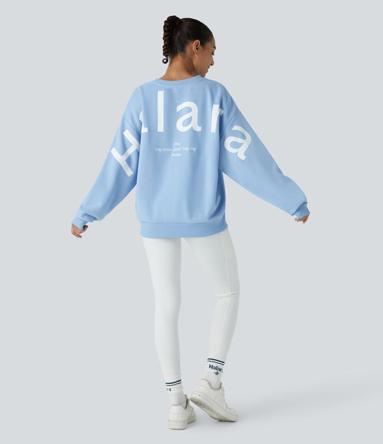 Halara Letter Embroidery Contrast Rib Oversized Fleece Casual Sweatshirt