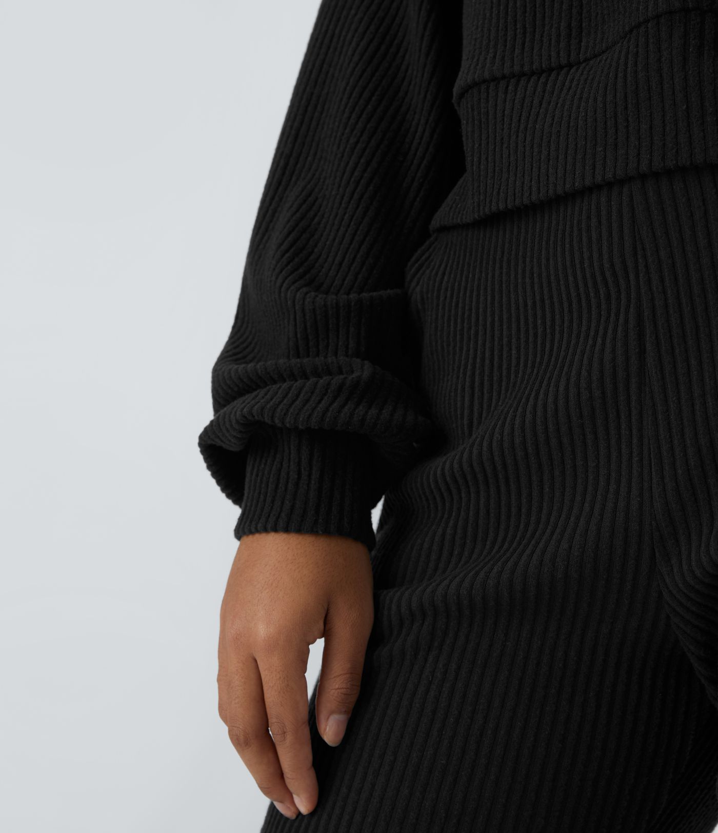 Ribbed Knit Hooded Long Sleeve Split Casual Sweatshirt