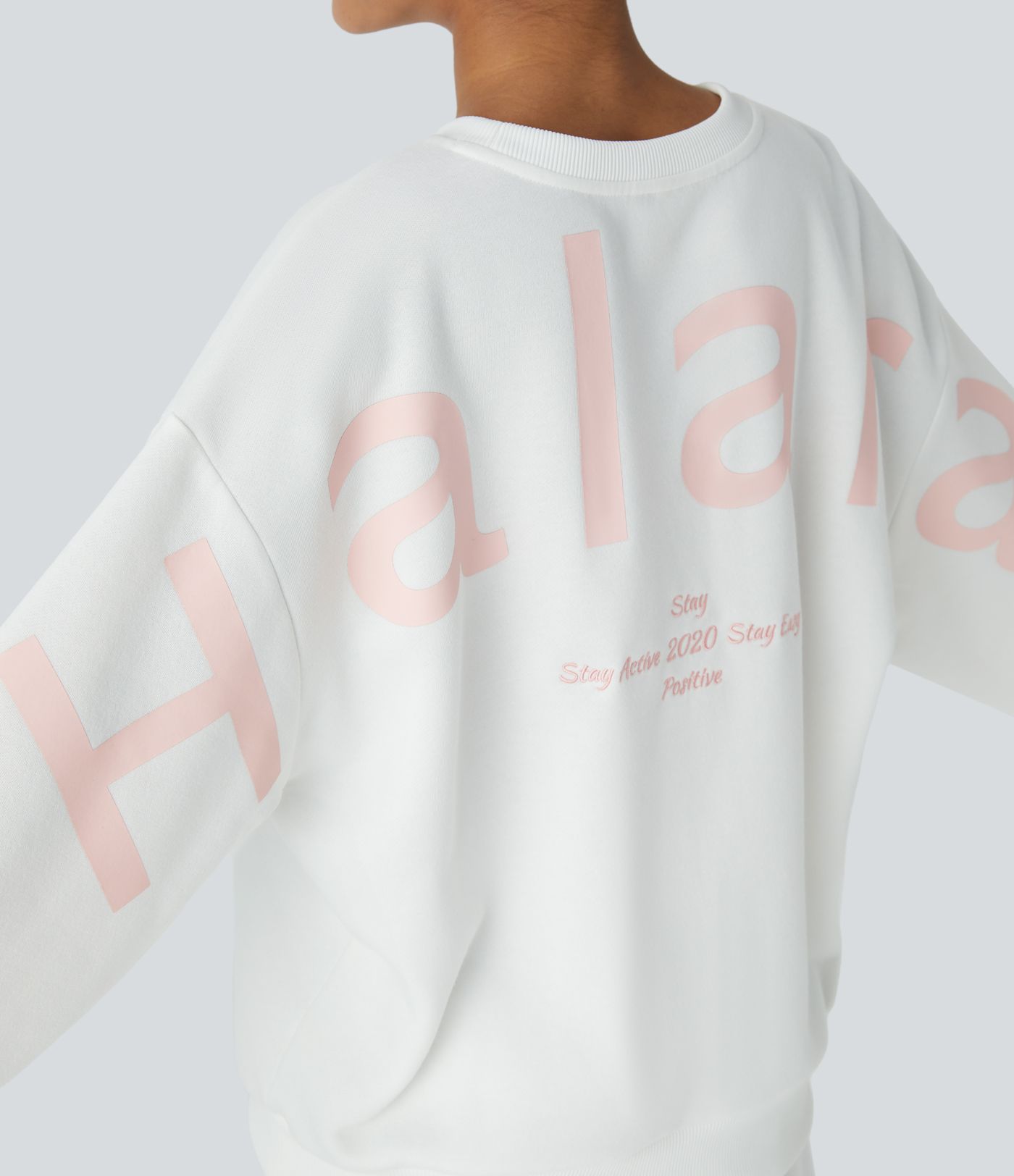 Halara Letter Embroidery Contrast Ribbed Oversize Fleece Casual Sweatshirt