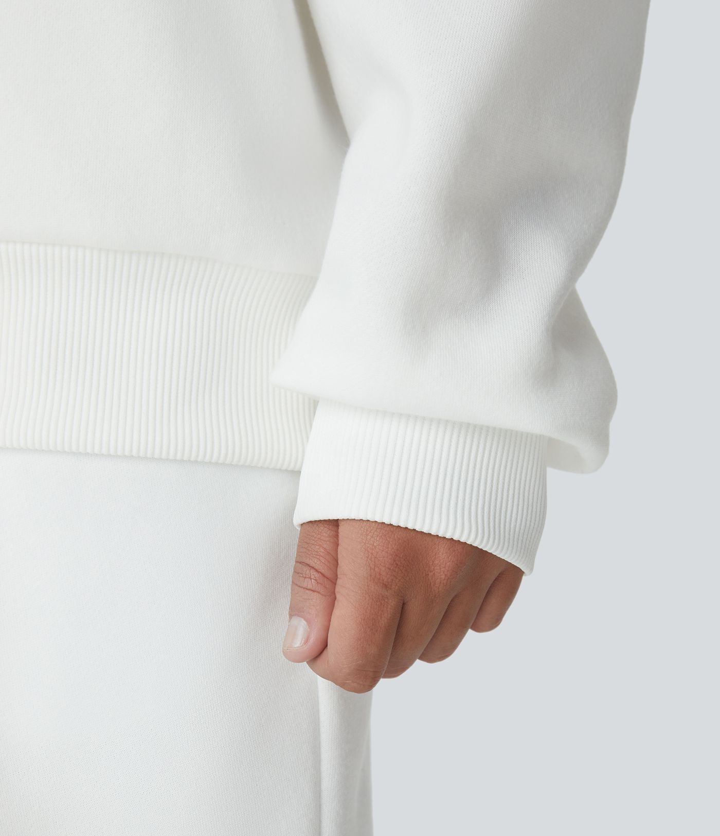 Halara Letter Embroidery Contrast Ribbed Oversize Fleece Casual Sweatshirt